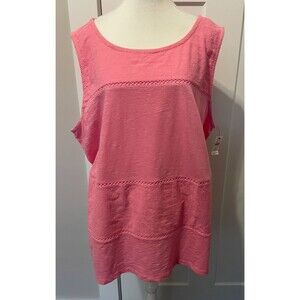 TALBOTS Womens Knit Tank TOP Sleeveless PINK  Embroidered Size 2X  NWT